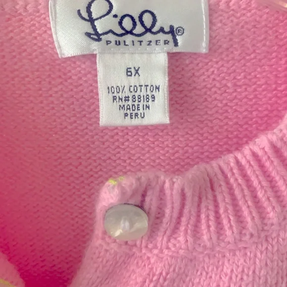 LILLY PULITZER Green Long Sleeve Top with Pink Cardigan w/Green Palm Tree - 6X - Picture 3 of 11